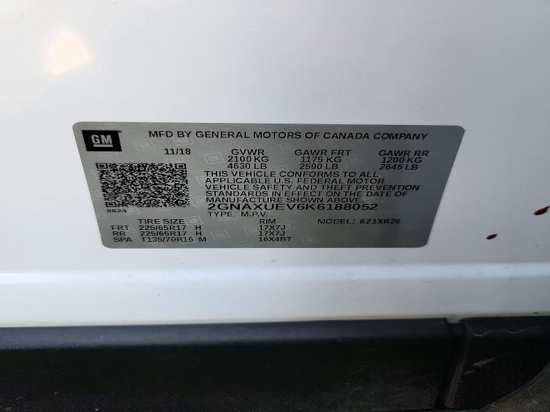 71927116 :رقم المزاد ، 2GNAXUEV6K6188052 vin ، 2019 Chevrolet Equinox مزاد بيع