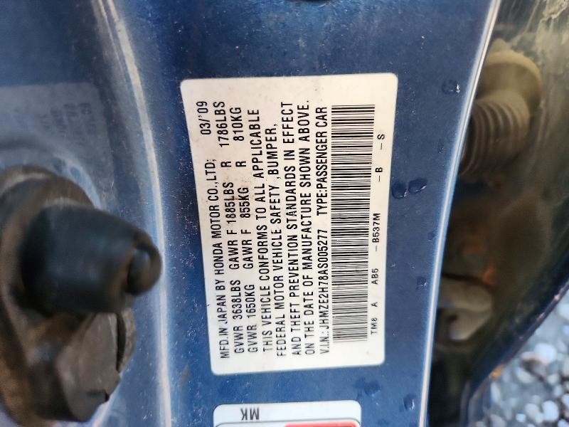 71625386 :رقم المزاد ، JHMZE2H78AS005277 vin ، 2010 Honda Insight مزاد بيع