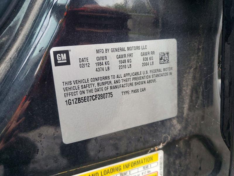 2012 Chevrolet Malibu მანქანა იყიდება აუქციონზე, vin: 1G1ZB5E07CF280775, აუქციონის ნომერი: 72725686