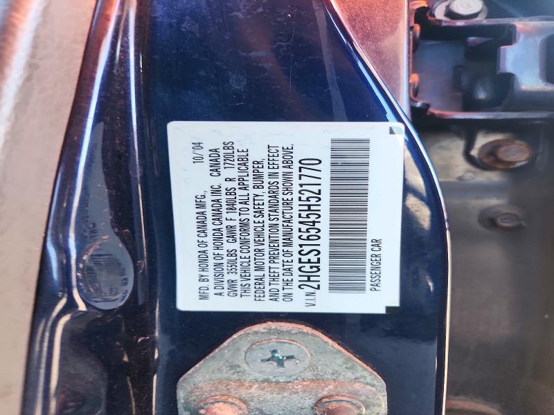 Aukcja sprzedaży 2005 Honda Civic, vin: 2HGES16545H521770, numer aukcji: 71484846