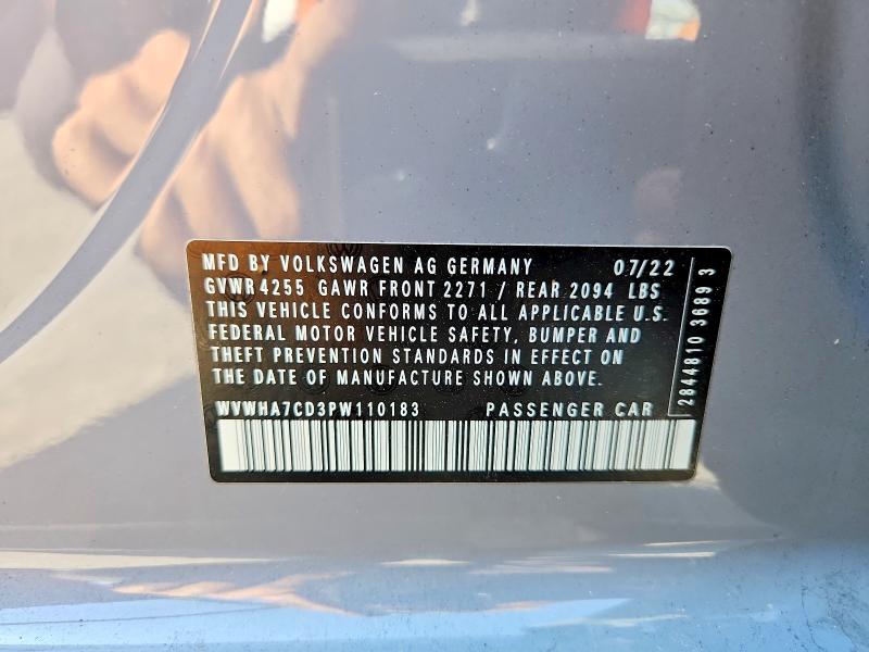 2023 Volkswagen Gti მანქანა იყიდება აუქციონზე, vin: WVWHA7CD3PW110183, აუქციონის ნომერი: 68534436