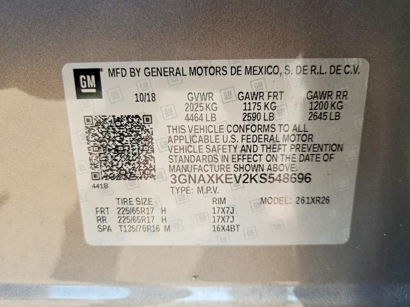 Продажа на аукционе авто 2019 Chevrolet Equinox, vin: 3GNAXKEV2KS548696, номер лота: 71293176