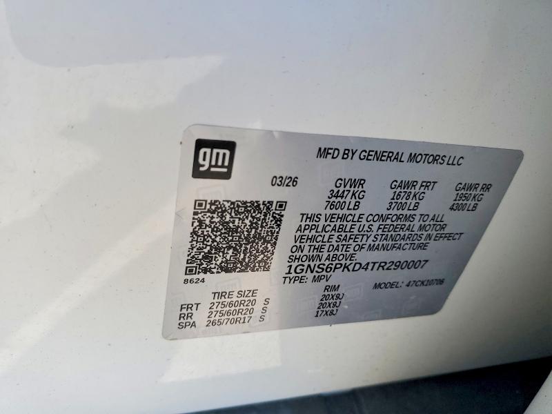 71352106 :رقم المزاد ، 1GNS6PKD4TR290007 vin ، 2026 Chevrolet Tahoe مزاد بيع
