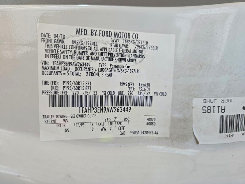 2010 Ford Focus მანქანა იყიდება აუქციონზე, vin: 1FAHP3EN9AW263449, აუქციონის ნომერი: 71827126