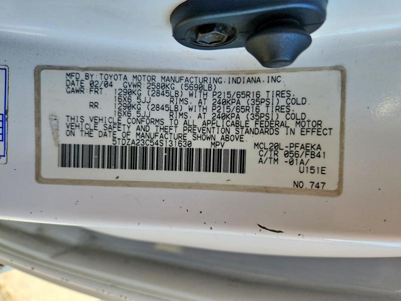 2004 Toyota Sienna მანქანა იყიდება აუქციონზე, vin: 5TDZA23C54S131630, აუქციონის ნომერი: 71501116