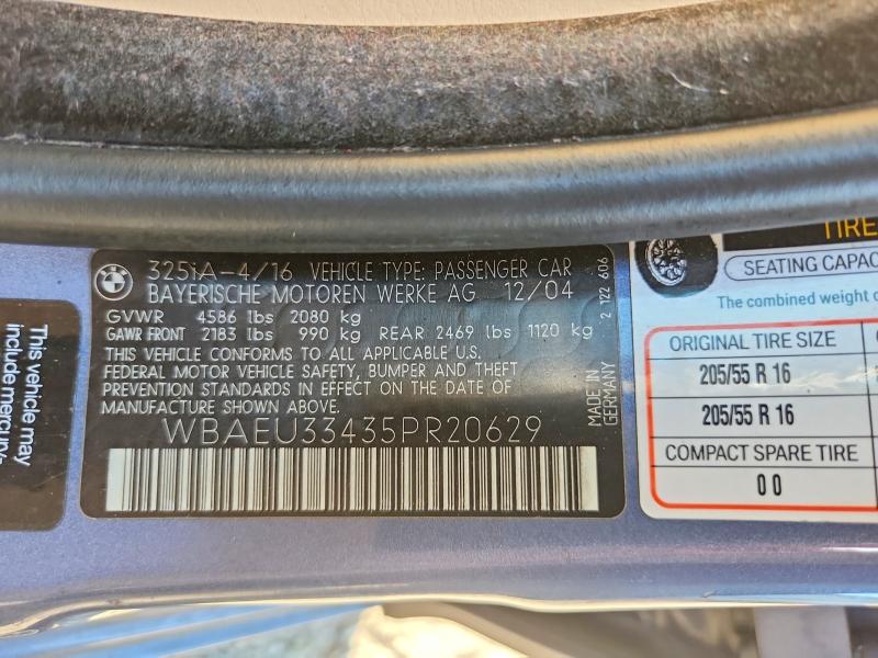 70701136 :رقم المزاد ، WBAEU33435PR20629 vin ، 2005 Bmw 325 مزاد بيع