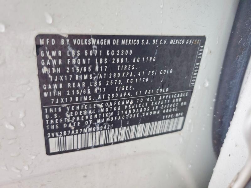 Aukcja sprzedaży 2021 Volkswagen Tiguan, vin: 3VV2B7AX7MM009421, numer aukcji: 71715166