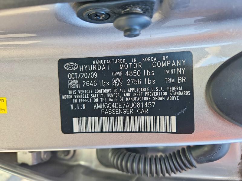 71243636 :رقم المزاد ، KMHGC4DE7AU081457 vin ، 2010 Hyundai Genesis مزاد بيع