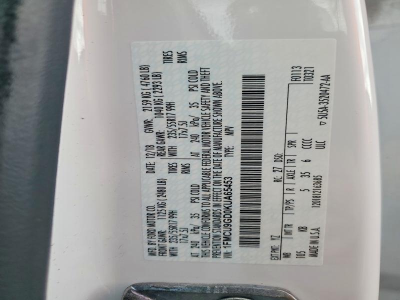 71487086 :رقم المزاد ، 1FMCU9GD0KUA65453 vin ، 2019 Ford Escape مزاد بيع