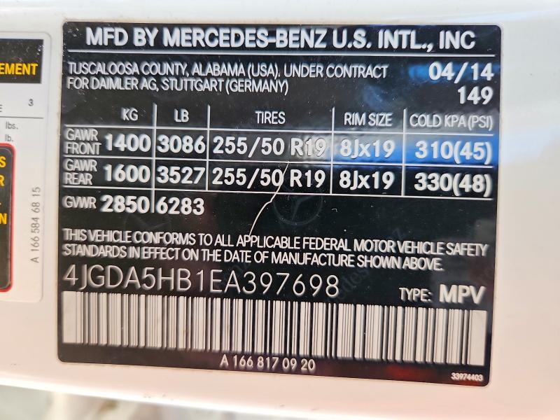 Продаж на аукціоні авто 2014 Mercedes-benz Ml, vin: 4JGDA5HB1EA397698, номер лоту: 71682666