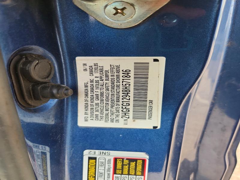Aukcja sprzedaży 2008 Honda Civic, vin: 2HGFG12948H571846, numer aukcji: 70529436