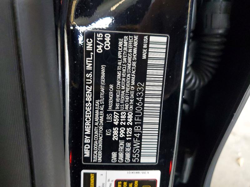 71713176 :رقم المزاد ، 55SWF4JB1FU064332 vin ، 2015 Mercedes-benz C مزاد بيع