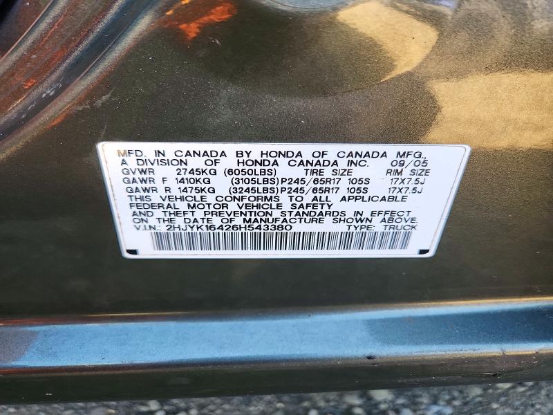 Aukcja sprzedaży 2006 Honda Ridgeline, vin: 2HJYK16426H543380, numer aukcji: 72003196