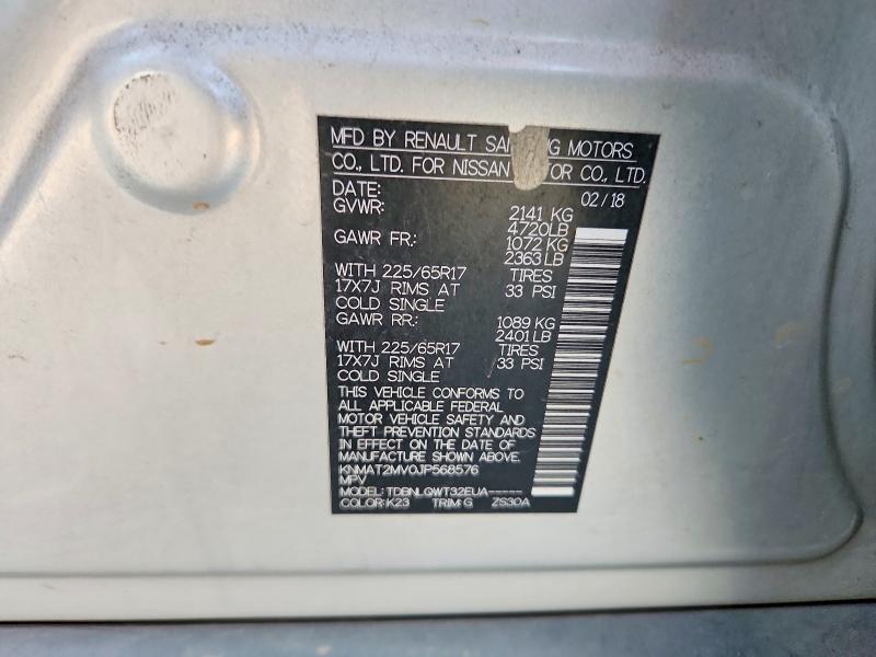 2018 Nissan Rogue მანქანა იყიდება აუქციონზე, vin: KNMAT2MV0JP568576, აუქციონის ნომერი: 71751196