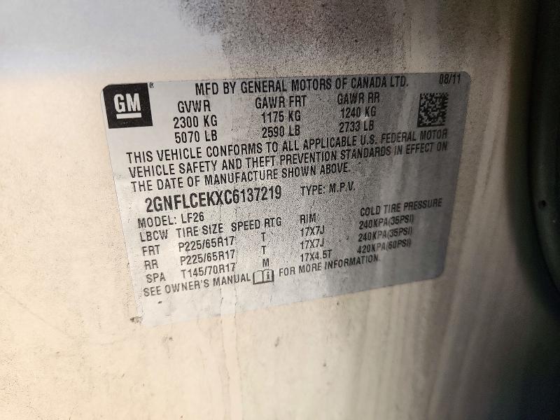 2012 Chevrolet Equinox მანქანა იყიდება აუქციონზე, vin: 2GNFLCEKXC6137219, აუქციონის ნომერი: 71903176