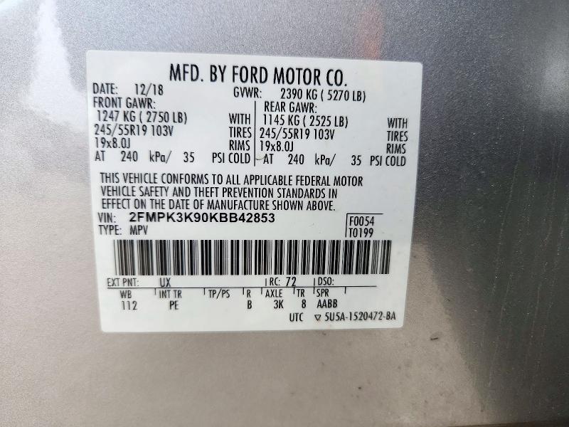 Продаж на аукціоні авто 2019 Ford Edge, vin: 2FMPK3K90KBB42853, номер лоту: 73256406
