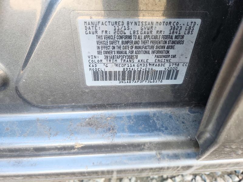 Aukcja sprzedaży 2015 Nissan Sentra, vin: 3N1AB7AP3FY368578, numer aukcji: 71831676