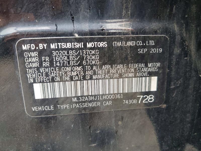 2020 Mitsubishi Mirage მანქანა იყიდება აუქციონზე, vin: ML32A3HJ1LH000361, აუქციონის ნომერი: 70872856