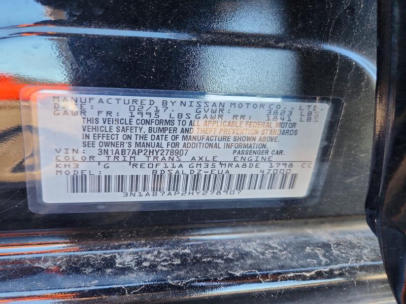 2017 Nissan Sentra მანქანა იყიდება აუქციონზე, vin: 3N1AB7AP2HY278907, აუქციონის ნომერი: 71262676