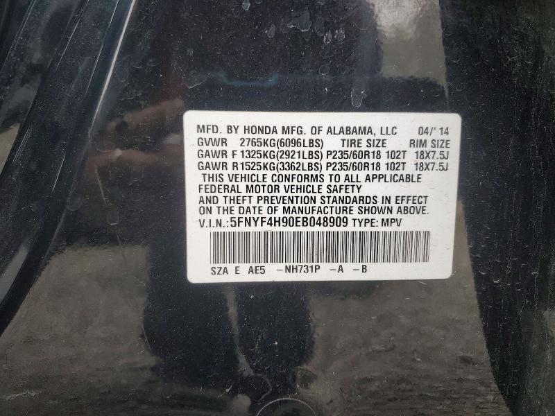71694616 :رقم المزاد ، 5FNYF4H90EB048909 vin ، 2014 Honda Pilot مزاد بيع