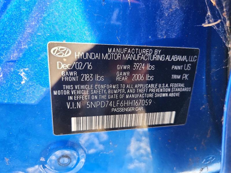 Aukcja sprzedaży 2017 Hyundai Elantra, vin: 5NPD74LF6HH167059, numer aukcji: 71505706