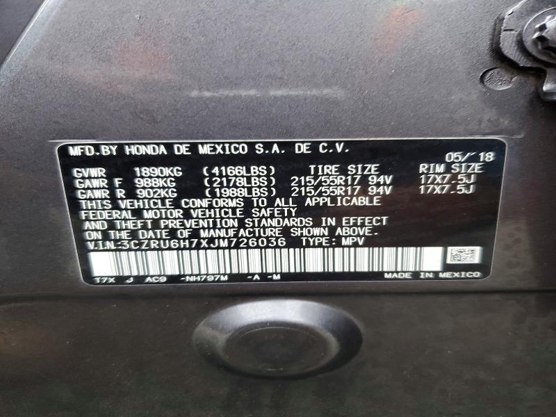 2018 Honda Hr-v მანქანა იყიდება აუქციონზე, vin: 3CZRU6H7XJM726036, აუქციონის ნომერი: 71092536