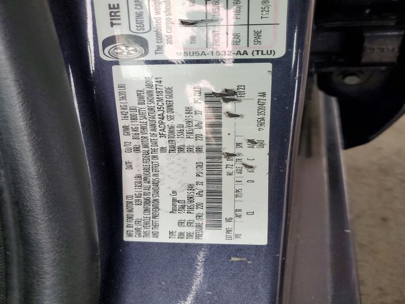 2012 Ford Fiesta მანქანა იყიდება აუქციონზე, vin: 3FADP4AJ5CM187741, აუქციონის ნომერი: 72272326