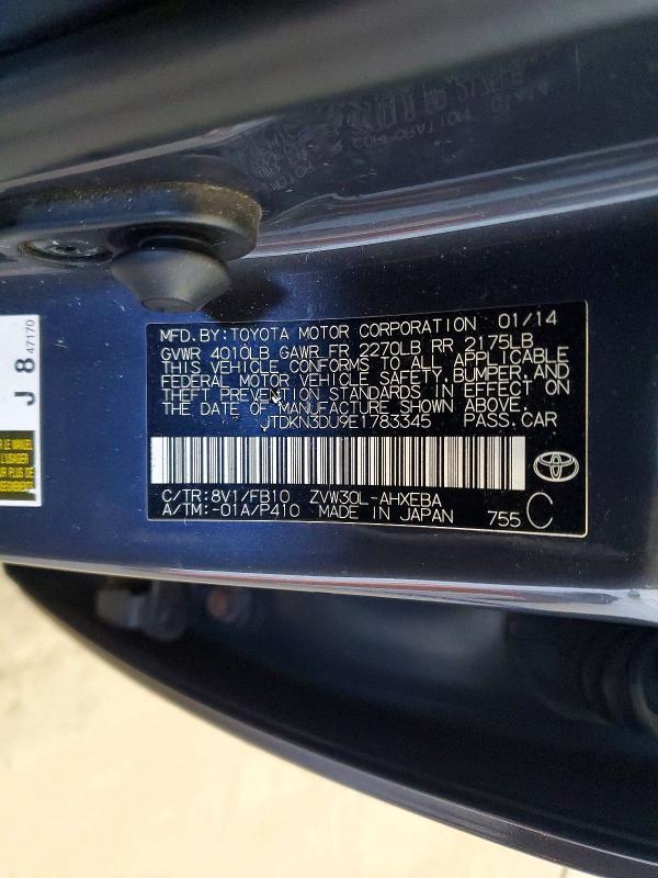 Продаж на аукціоні авто 2014 Toyota Prius, vin: JTDKN3DU9E1783345, номер лоту: 72105486