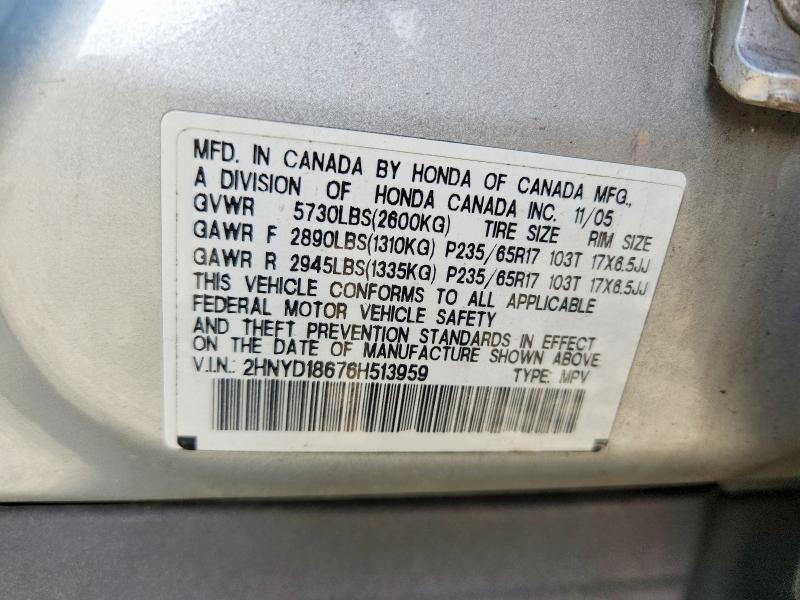 71046056 :رقم المزاد ، 2HNYD18676H513959 vin ، 2006 Acura Mdx مزاد بيع