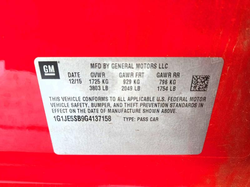 2016 Chevrolet Sonic მანქანა იყიდება აუქციონზე, vin: 1G1JE5SB9G4137158, აუქციონის ნომერი: 71618266