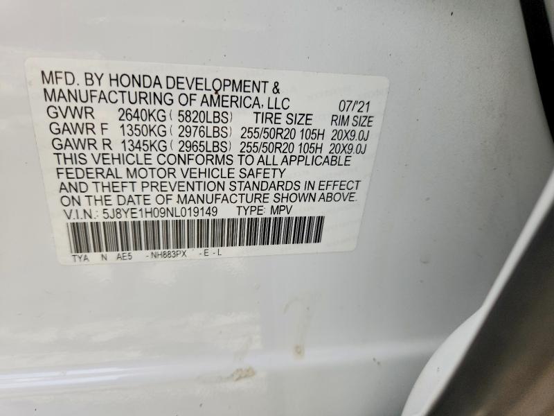 2022 Acura Mdx მანქანა იყიდება აუქციონზე, vin: 5J8YE1H09NL019149, აუქციონის ნომერი: 69330436