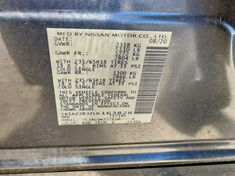 Продаж на аукціоні авто 2020 Nissan Murano, vin: 5N1AZ2BJ2LN163828, номер лоту: 71757256