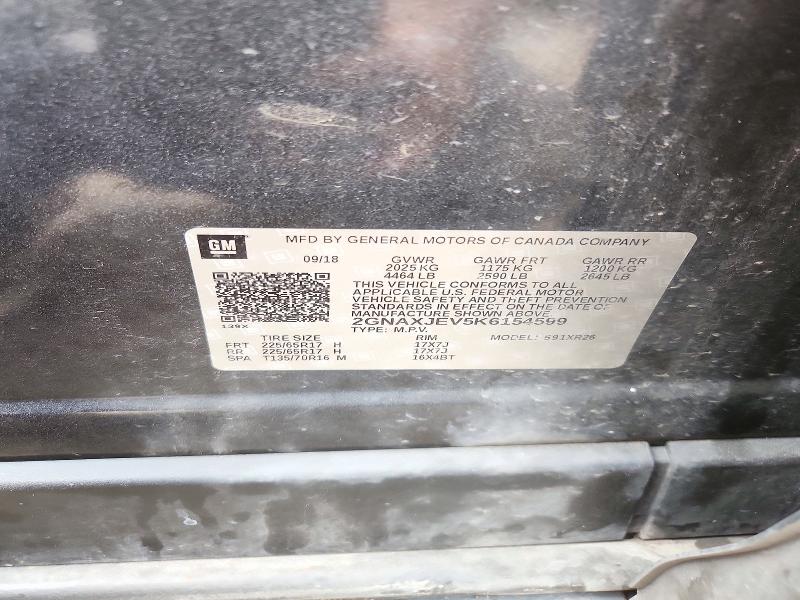72613666 :رقم المزاد ، 2GNAXJEV5K6154599 vin ، 2019 Chevrolet Equinox مزاد بيع