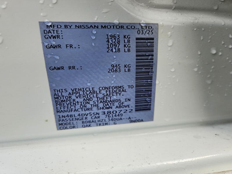 2025 Nissan Altima მანქანა იყიდება აუქციონზე, vin: 1N4BL4DV5SN380722, აუქციონის ნომერი: 71458976