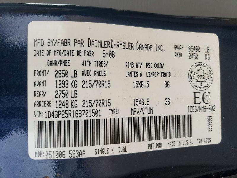Продаж на аукціоні авто 2006 Dodge Caravan, vin: 1D4GP25R16B701501, номер лоту: 73463296