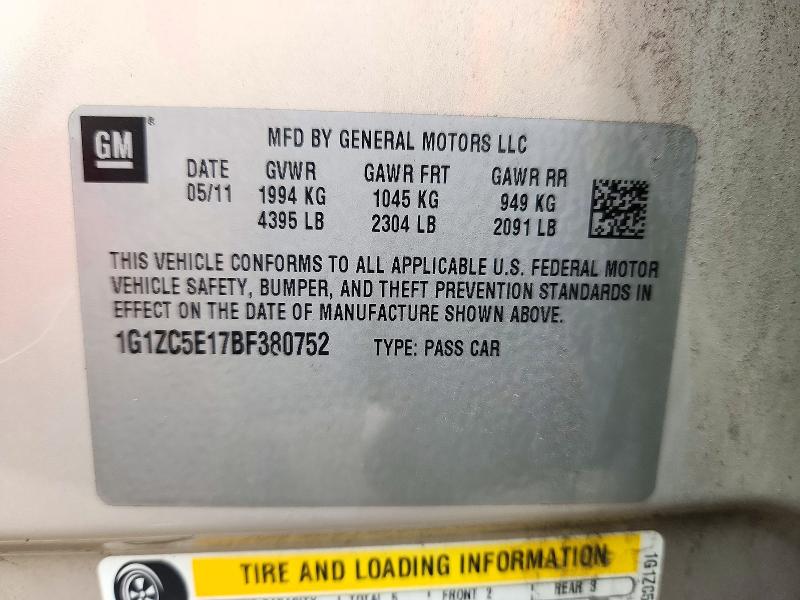 Aukcja sprzedaży 2011 Chevrolet Malibu, vin: 1G1ZC5E17BF380752, numer aukcji: 72441856