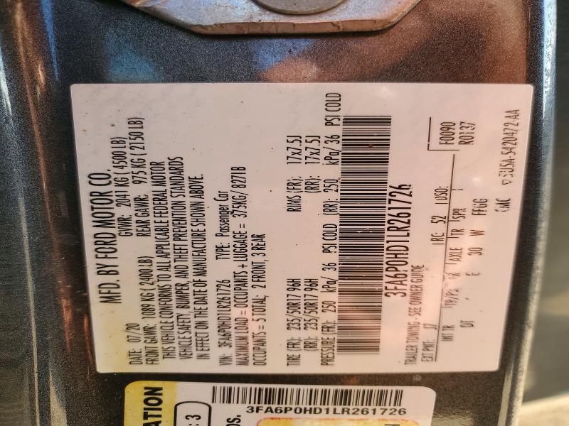 Продажа на аукционе авто 2020 Ford Fusion, vin: 3FA6P0HD1LR261726, номер лота: 71714756