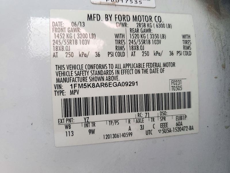 2014 Ford Explorer მანქანა იყიდება აუქციონზე, vin: 1FM5K8AR6EGA09291, აუქციონის ნომერი: 72921886