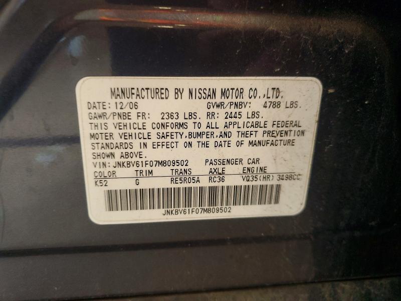 Aukcja sprzedaży 2007 Infiniti G35, vin: JNKBV61F07M809502, numer aukcji: 71373546