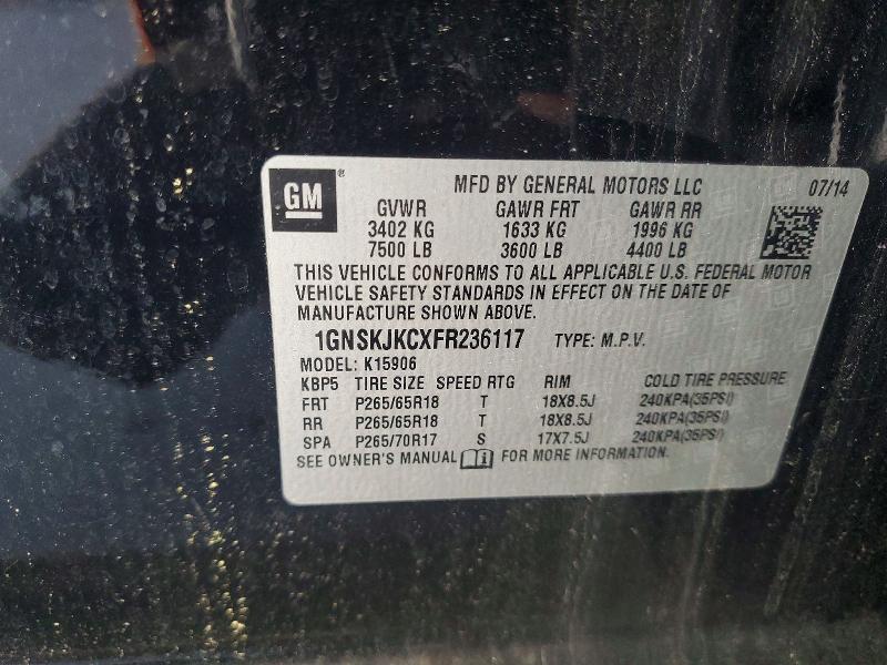 Aukcja sprzedaży 2015 Chevrolet Suburban, vin: 1GNSKJKCXFR236117, numer aukcji: 71483286