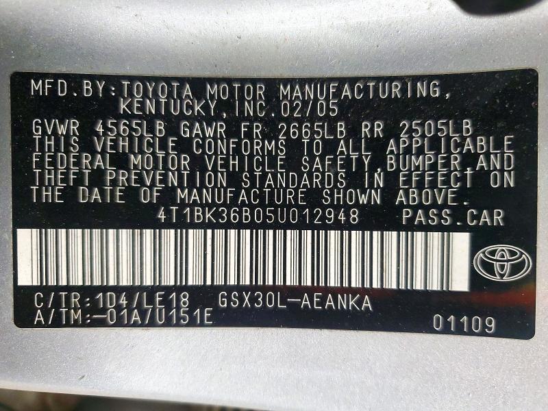 Aukcja sprzedaży 2005 Toyota Avalon, vin: 4T1BK36B05U012948, numer aukcji: 74233606
