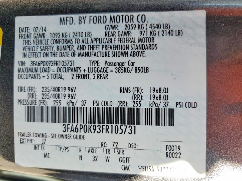 2015 Ford Fusion მანქანა იყიდება აუქციონზე, vin: 3FA6P0K93FR105731, აუქციონის ნომერი: 71678876