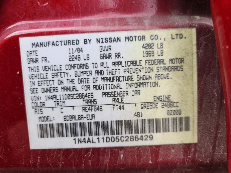 Aukcja sprzedaży 2005 Nissan Altima, vin: 1N4AL11D05C286429, numer aukcji: 71320276