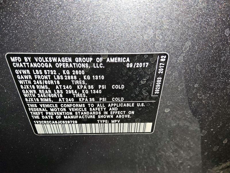 72402106 :رقم المزاد ، 1V2CR2CA8JC529729 vin ، 2018 Volkswagen Atlas مزاد بيع