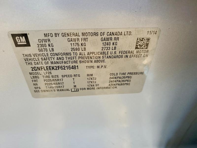 71855946 :رقم المزاد ، 2GNFLEEK2F6216481 vin ، 2015 Chevrolet Equinox مزاد بيع