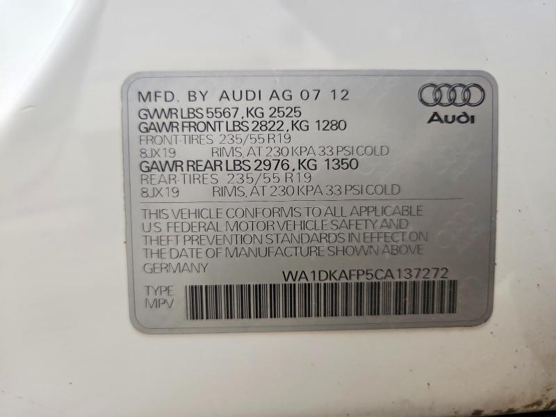 Продаж на аукціоні авто 2012 Audi Q5, vin: WA1DKAFP5CA137272, номер лоту: 71371796