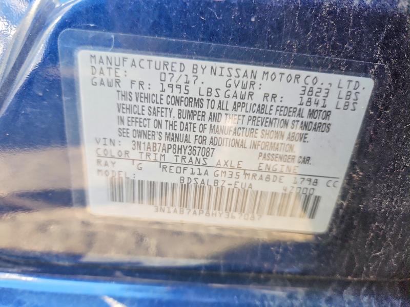 Aukcja sprzedaży 2017 Nissan Sentra, vin: 3N1AB7AP8HY367087, numer aukcji: 69339786