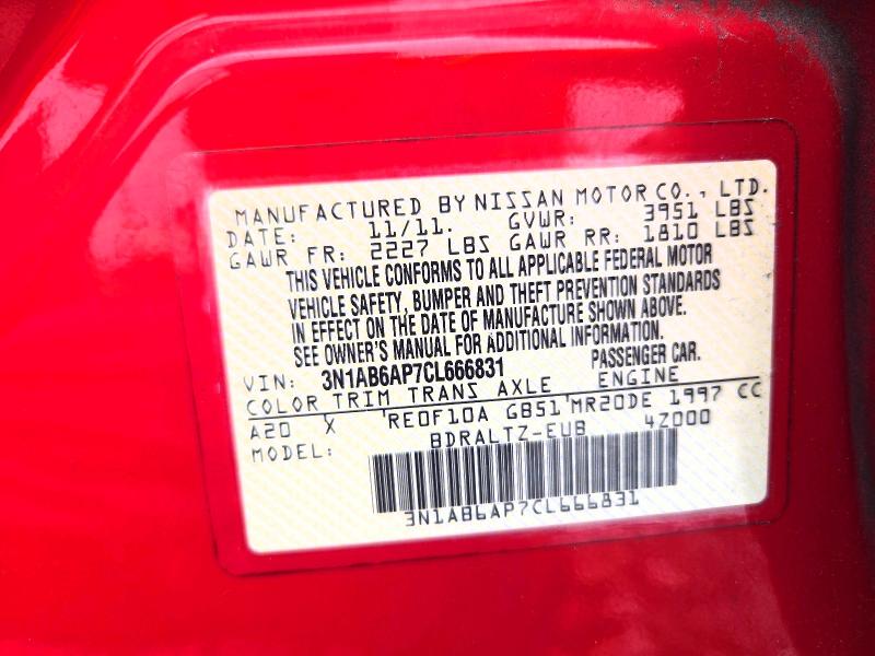 2012 Nissan Sentra მანქანა იყიდება აუქციონზე, vin: 3N1AB6AP7CL666831, აუქციონის ნომერი: 71285406