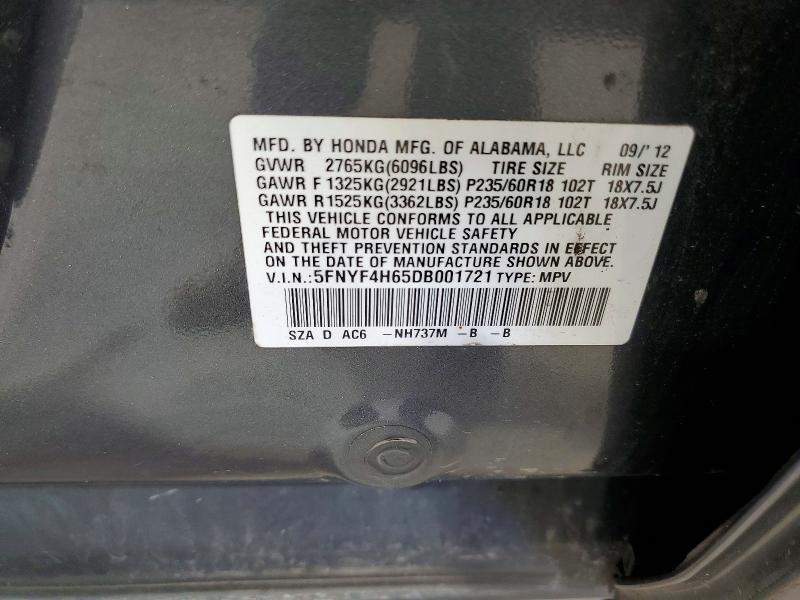 2013 Honda Pilot მანქანა იყიდება აუქციონზე, vin: 5FNYF4H65DB001721, აუქციონის ნომერი: 71577966