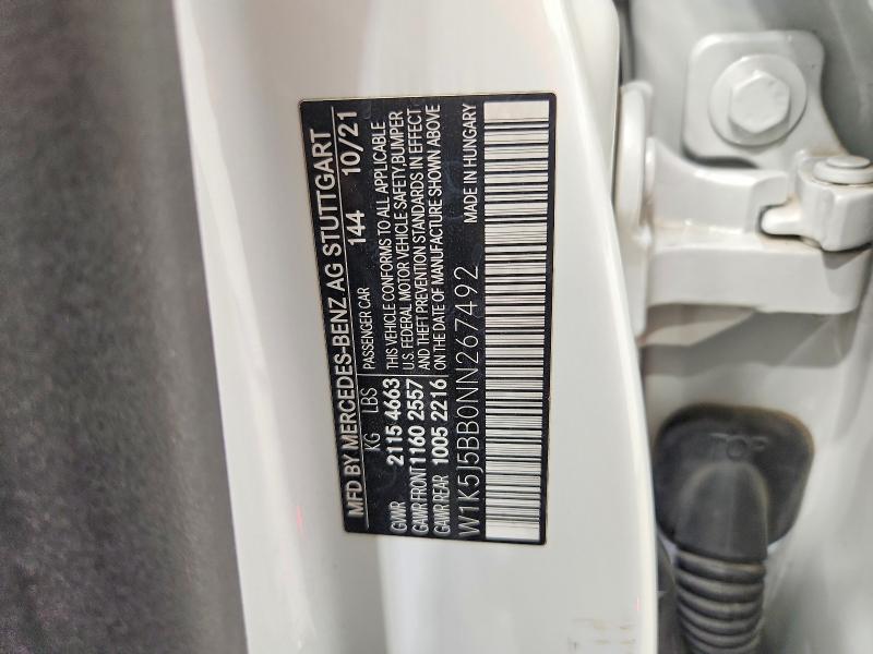 Aukcja sprzedaży 2022 Mercedes-benz Cla, vin: W1K5J5BB0NN267492, numer aukcji: 71652906